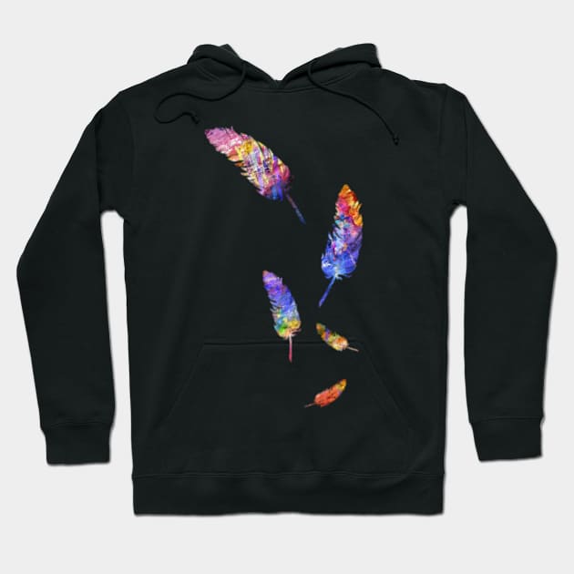 Colorful Feathers Watercolor Art Design Purple Blue Red Gift Hoodie by twizzler3b